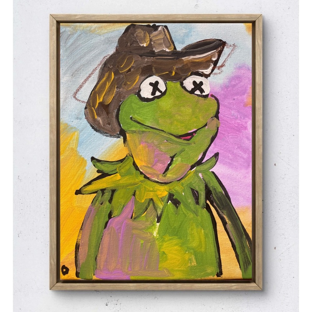 OMAN Original Kermit Frog Cowboy Pop Art Painting 8x10 Canvas KAWS Style